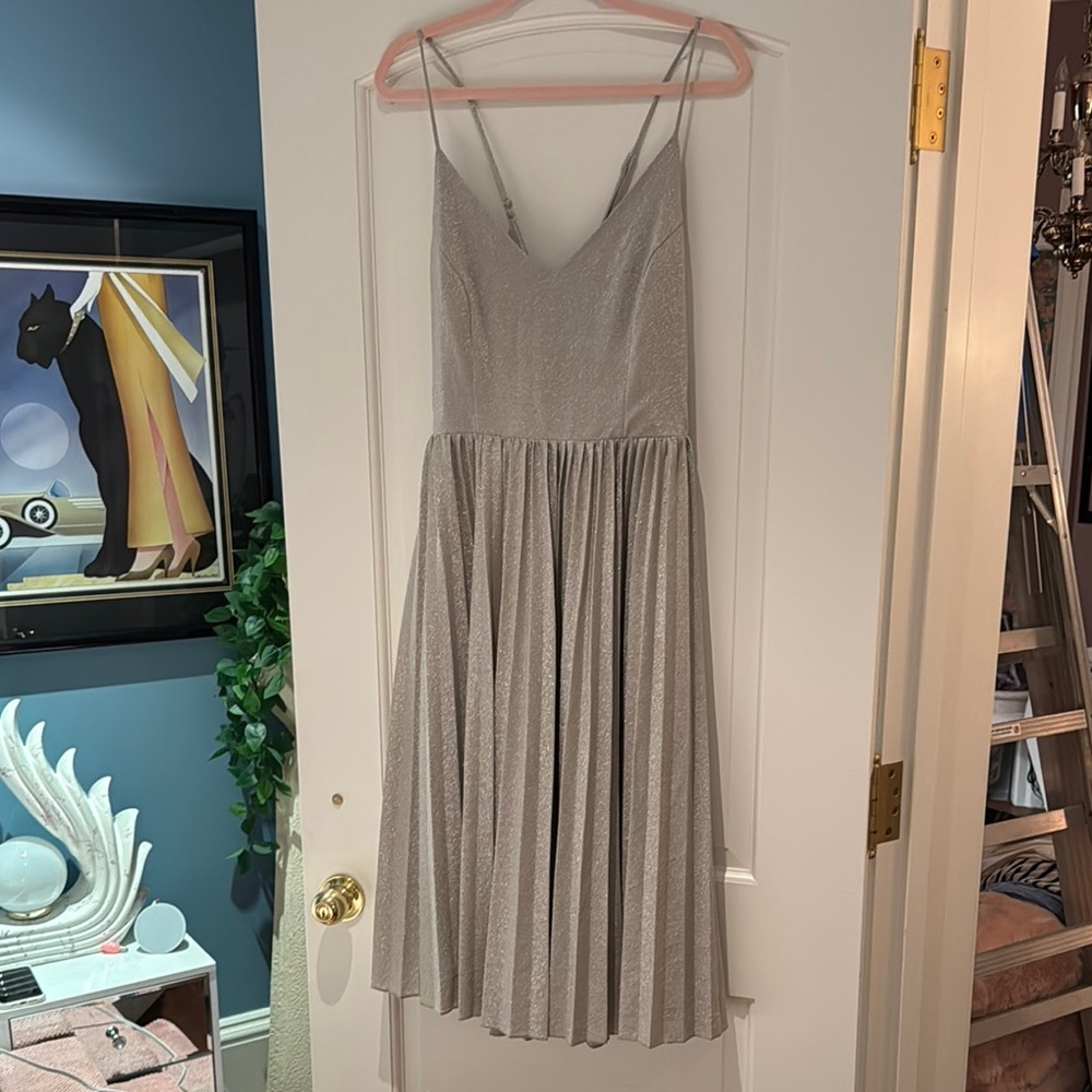 Elevenses Gray Pleated Midi Sundress